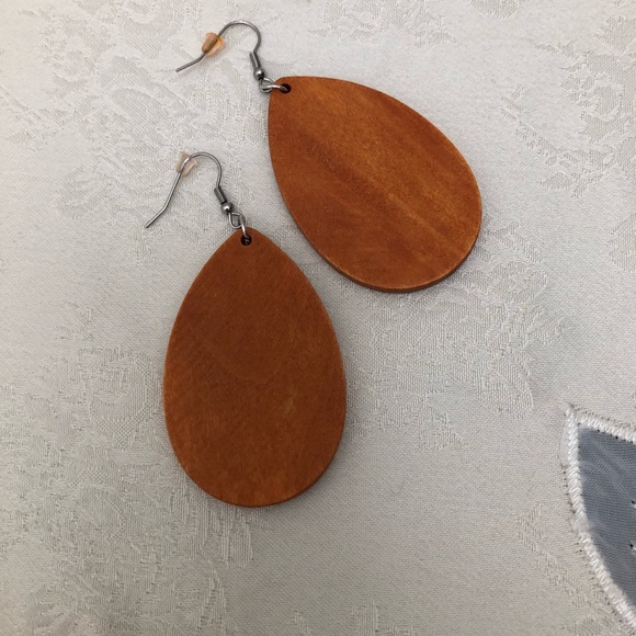 Wooden Women Dangle Drop Light Brown African Natural Earrings - Picture 3 of 6